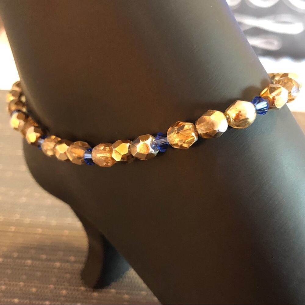 Old Gold & Blue Handmade Ankle Bracelet